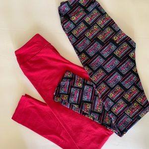 Lularoe 80s Cassette tapes pink solid leggings